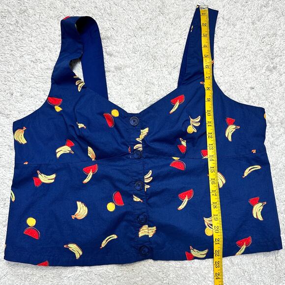 ModCloth Fruit Novelty Print Button Up Crop Top Thick Strap Smocked Back Sz: 2X - Picture 4 of 6